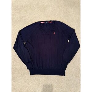 Ferrari‎ Official Product V-Neck Sweater Men's Navy Made in Italy Red Logo Knit